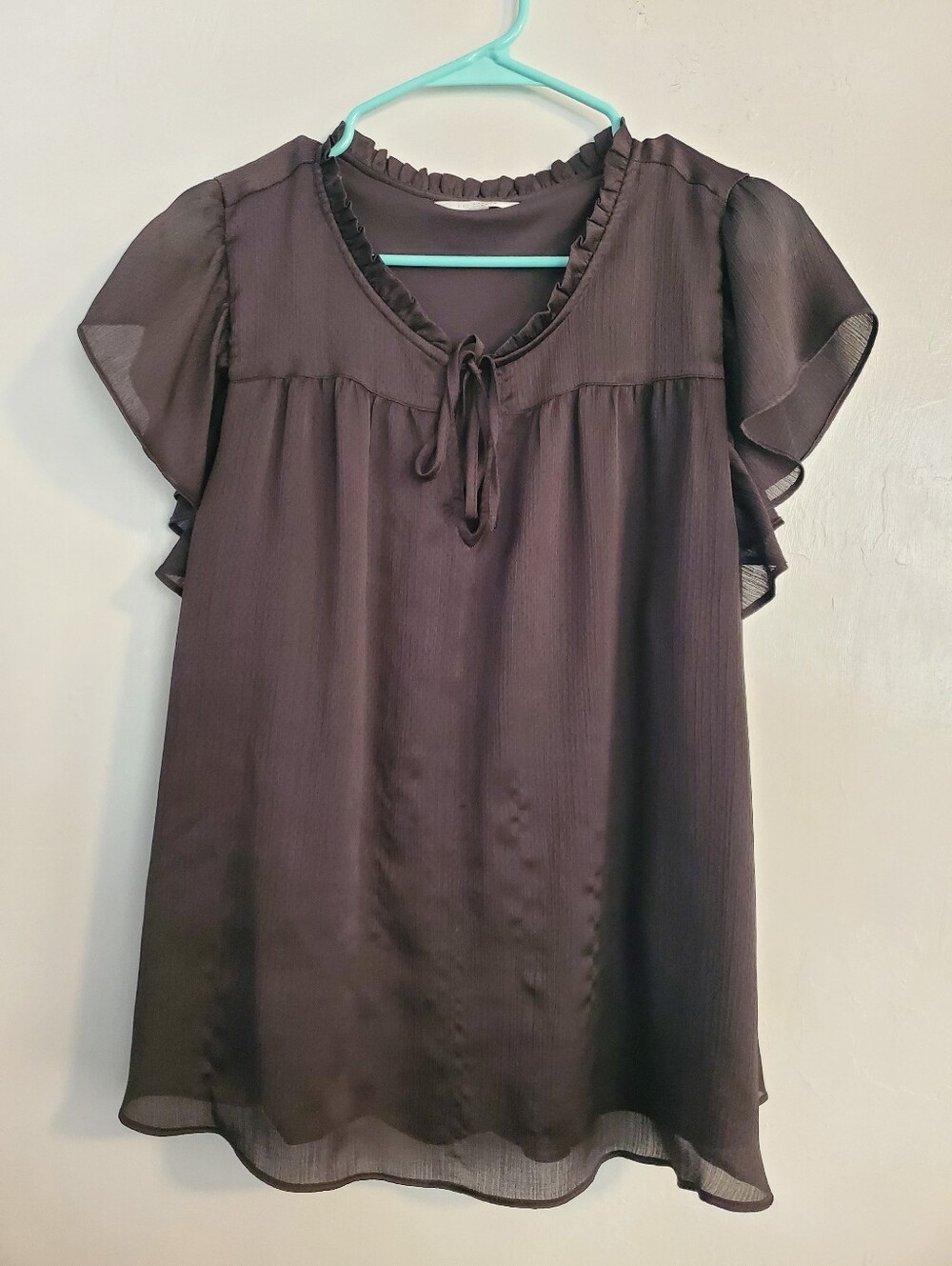 LC Lauren Conrad Black Tie-Neck Ruffle Sleeve Blouse